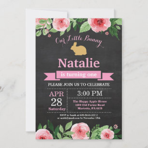 Bunny Birthday Girl Easter Egg 1st First Birthday Invitation