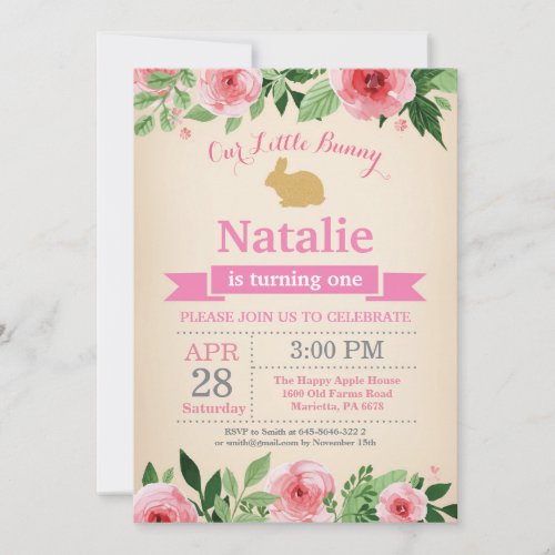 Bunny Birthday Girl Easter Egg 1st First Birthday Invitation