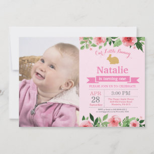 Bunny Birthday Girl Easter Egg 1st First Birthday Invitation