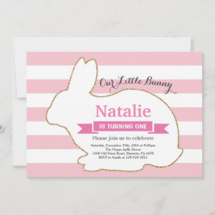 Bunny Birthday Girl Easter Egg 1st First Birthday Invitation