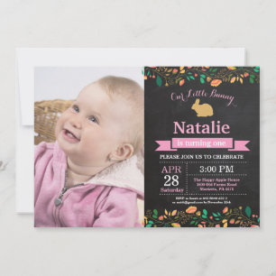 Bunny Birthday Girl Easter Egg 1st First Birthday Invitation