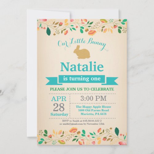 Bunny Birthday Girl Easter Egg 1st First Birthday Invitation