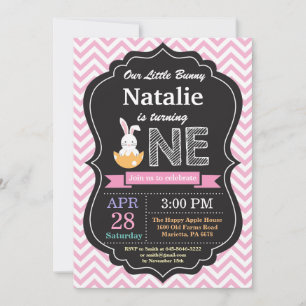Bunny Birthday Girl Easter Egg 1st First Birthday Invitation