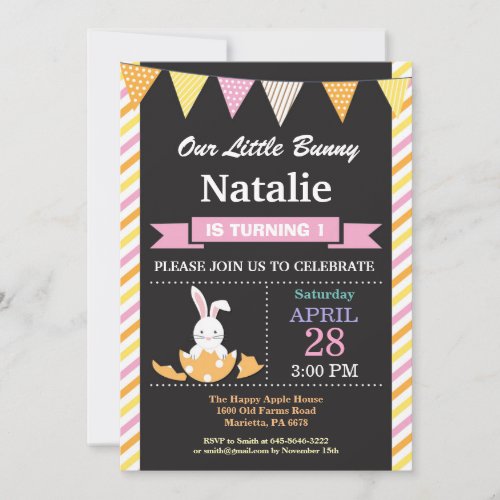 Bunny Birthday Girl Easter Egg Birthday Invitation