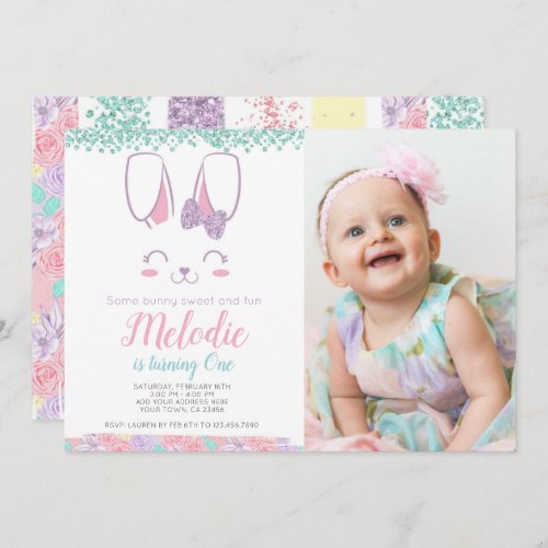 Bunny Birthday Invitation Any age 1st birthday Invitation