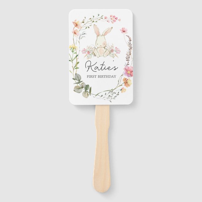 Bunny Birthday Invitation, Some bunny is one Invit Hand Fan (Front)