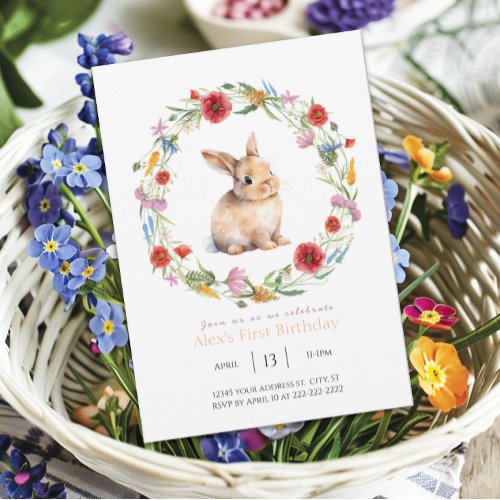 Bunny Birthday invitation Wildflower_Customizable