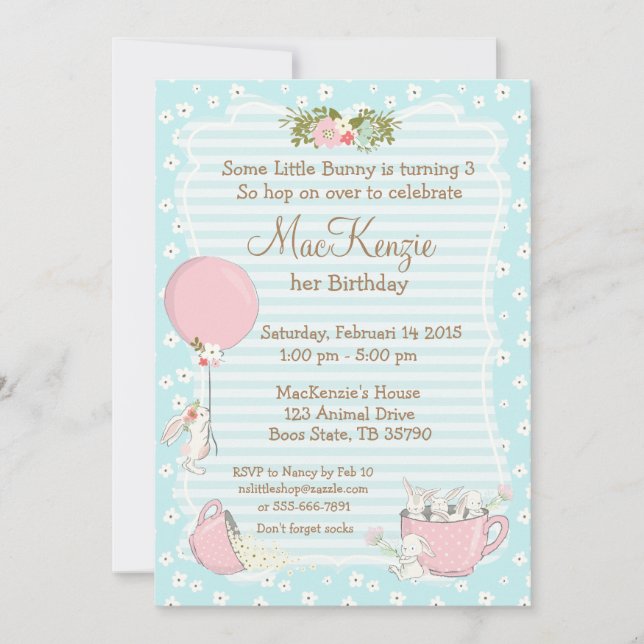 Bunny birthday party invitation (Front)