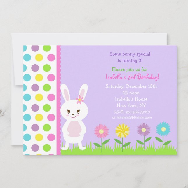 Bunny  Birthday Party Invitations (Front)