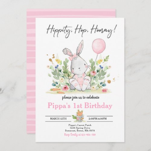 Bunny Birthday Party Pink Bunny Easter Birthday Invitation