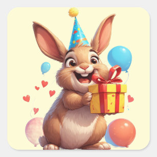 🎂 Bunny Birthday Party With Balloons Square Sticker