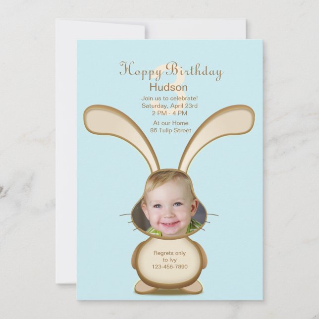 Bunny Birthday Photo Invitation (Customized) (Front)