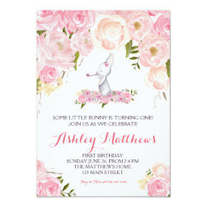 Bunny birthday pink Beautiful Floral Invitation, Card