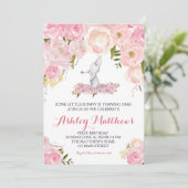 Bunny birthday pink Beautiful Floral Invitation, Invitation (Standing Front)