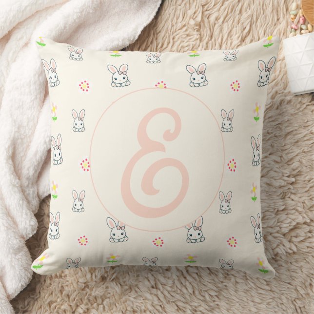 Bunny Bloom Delight Throw Pillow (Blanket)