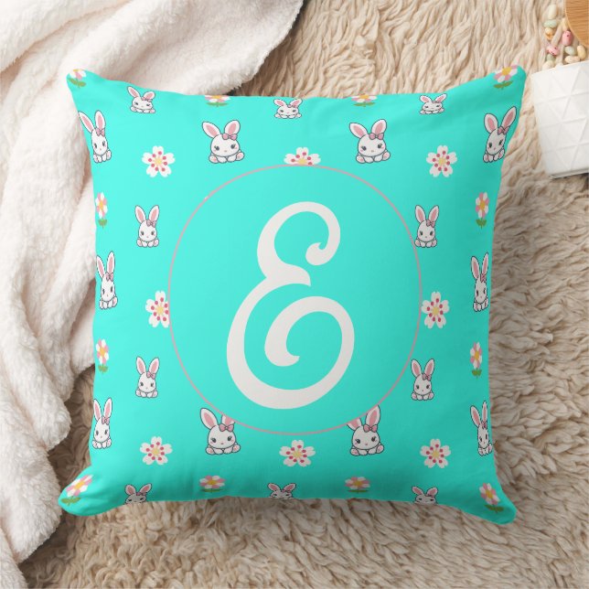 Bunny Bloom Delight Throw Pillow (Blanket)