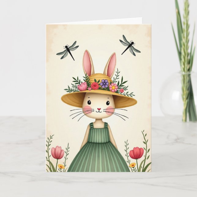 Bunny Blooms Watercolor Style Card (Front)