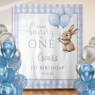 Bunny Blue Balloons 1st Birthday Backdrop