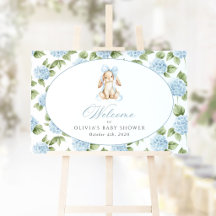 Bunny, Blue Bow, Blue Flowers, Baby Shower Welcome