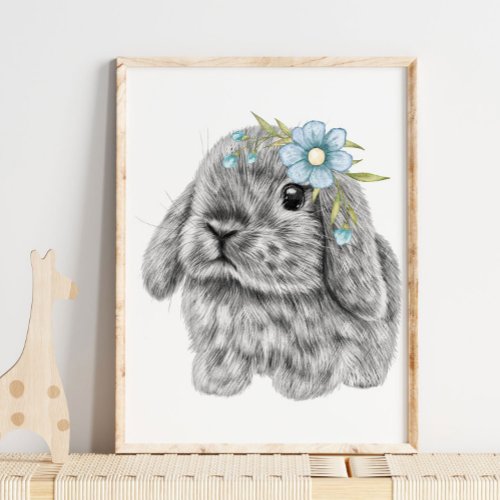 Bunny Blue Bow Nursery Print  Bunny Print