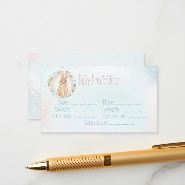 Bunny Blue Boy Baby Shower Baby Predictions Card (Front/Back In Situ)