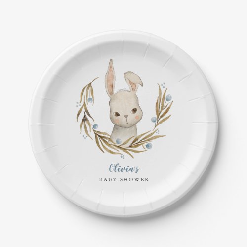 Bunny Blue Floral Baby Shower Paper Plates