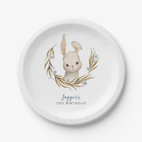 Bunny Blue Floral Kids Birthday Party Paper Plates