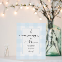 Bunny Blue Gingham Baby Shower Mom-osa Bar Sign