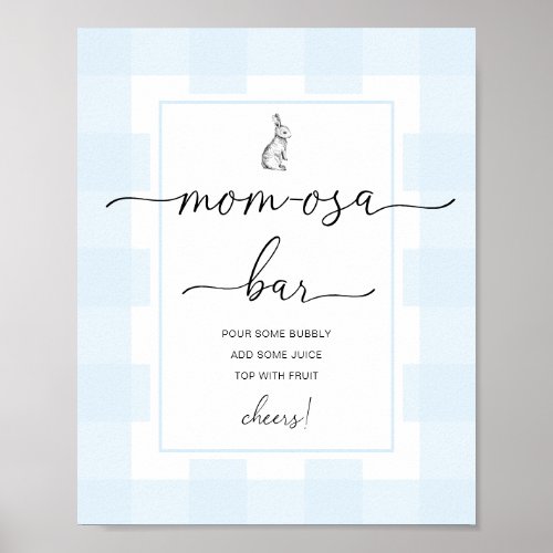Bunny Blue Gingham Baby Shower Mom_osa Bar Sign