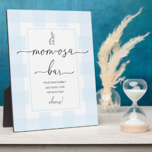 Bunny Blue Gingham Baby Shower Mom-osa Bar Sign Plaque