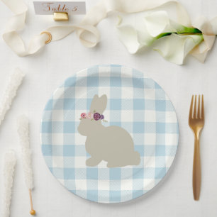 Bunny Blue Gingham Baby Shower Paper Plates