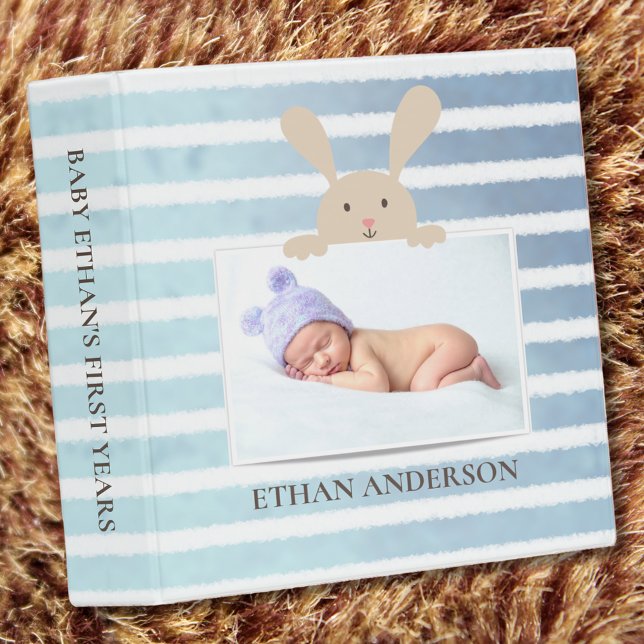 Bunny Blue Stripe Baby Boy Scrapbook Album 3 Ring Binder (Creator Uploaded)