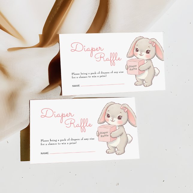 Bunny Blush Pink Baby Shower Diaper Raffle Ticket Enclosure Card (Creator Uploaded)