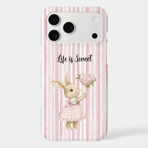 Bunny Blush Pink Heart Flowers Balloon Stripes iPhone 17 Pro Max Case