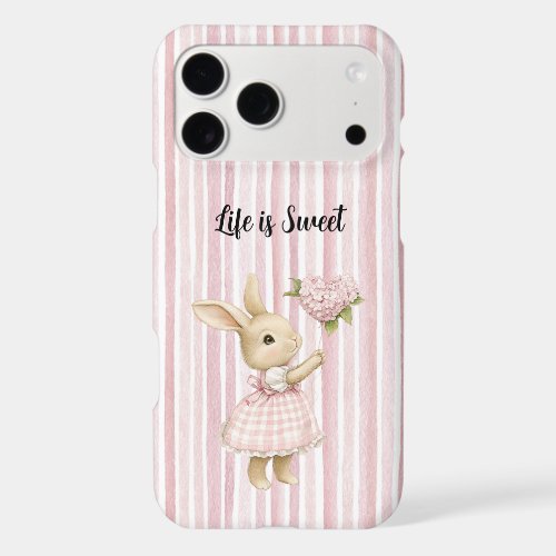 Bunny Blush Pink Heart Flowers Balloon Stripes iPhone 17 Pro Max Case