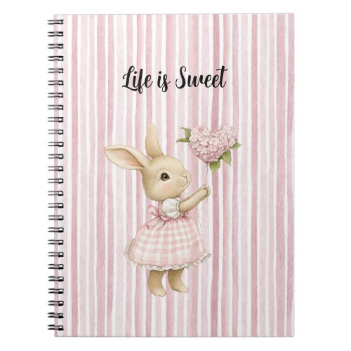 Bunny Blush Pink Heart Flowers Balloon Stripes Notebook