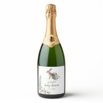 Bunny Boho Dusty Blue Baby Shower Sparkling Wine Label