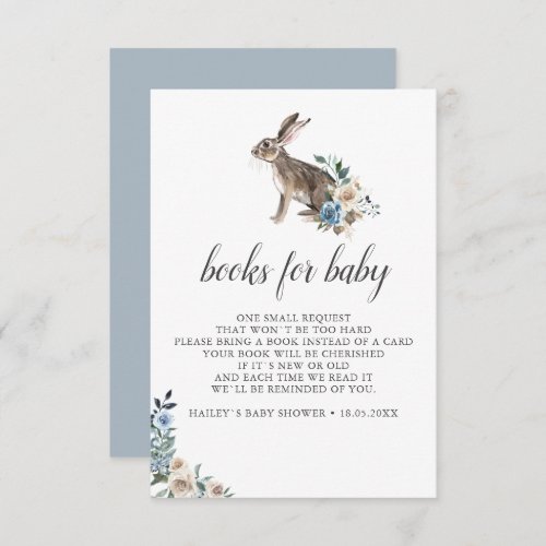 Bunny Boho Dusty Blue Flowers Books For Baby Enclosure Card