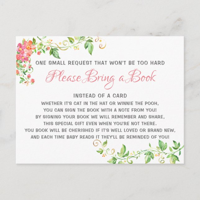 Bunny Boho Floral Bring a Book Library Baby Shower Invitation Postcard (Front)