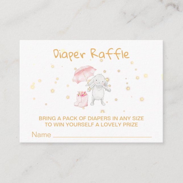 *~* Bunny Boots Umbrella PINK Diaper Raffle Enclosure Card (Front)