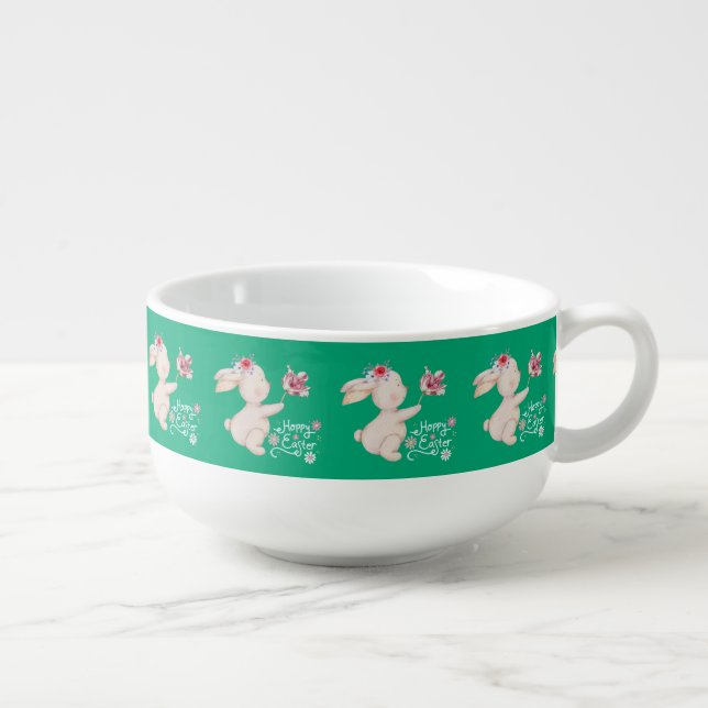 Bunny Bouquet of Flowers Soup Mug (Left)