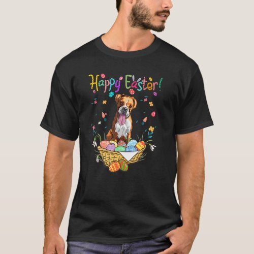 Bunny Boxer Dog Happy Easter Day With Easter Egg T_Shirt