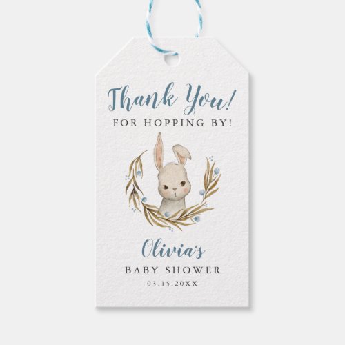 Bunny Boy Baby Shower Thanks for Hopping By Gift Tags