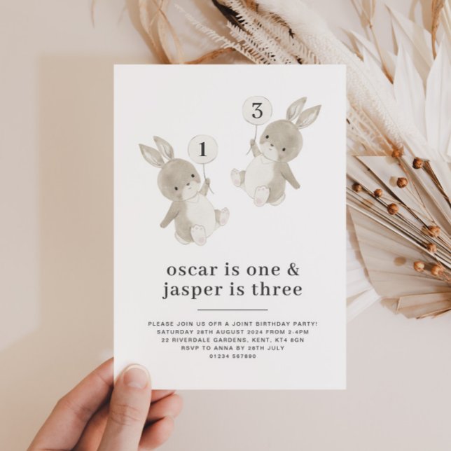 Bunny Boy Joint Birthday Invitation (Zazzle Bunny Boy Joint Birthday Invitation (Front (Vertical)))