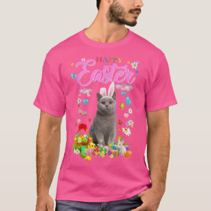 Bunny British Shorthair Cat Happy Easter Eggs T-Shirt