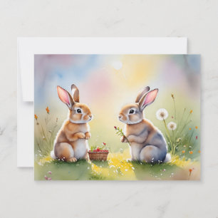 Bunny Brunch – Soft Watercolor Rabbits Postcard