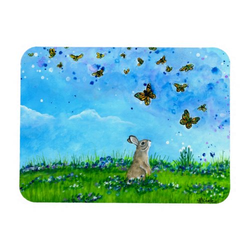 Bunny  Butterflies Magnet by Bihrle