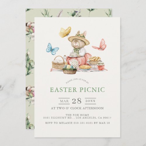 Bunny  Butterflies Tea Party Easter Picnic  Invitation
