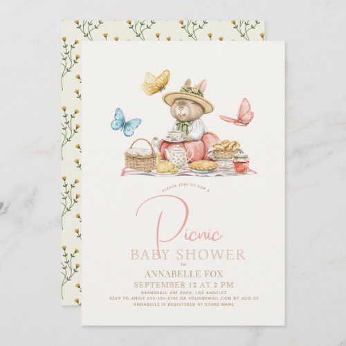 Bunny  Butterflies Tea Party Picnic Baby Shower Invitation