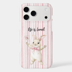 Bunny Butterfly Blush Pink Stripes iPhone 17 Pro Max Case